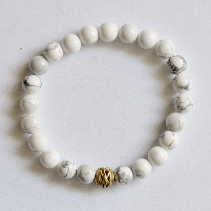 Howlite Gemstone Bracelet | Clarity, Forgiveness and Relaxation | Beaded Stretch Bracelet for wholesale by Alora Boutique Inc.