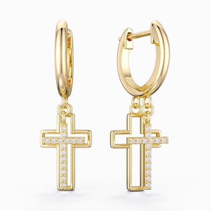 Cutout Double Cross Earrings for wholesale by Vanimy Jewelry