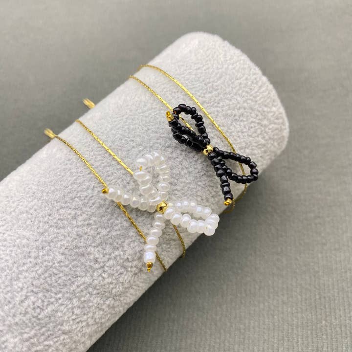 Seed Beads Bow Gold Plated Charm Bracelet - SB for wholesale by Mio Queena