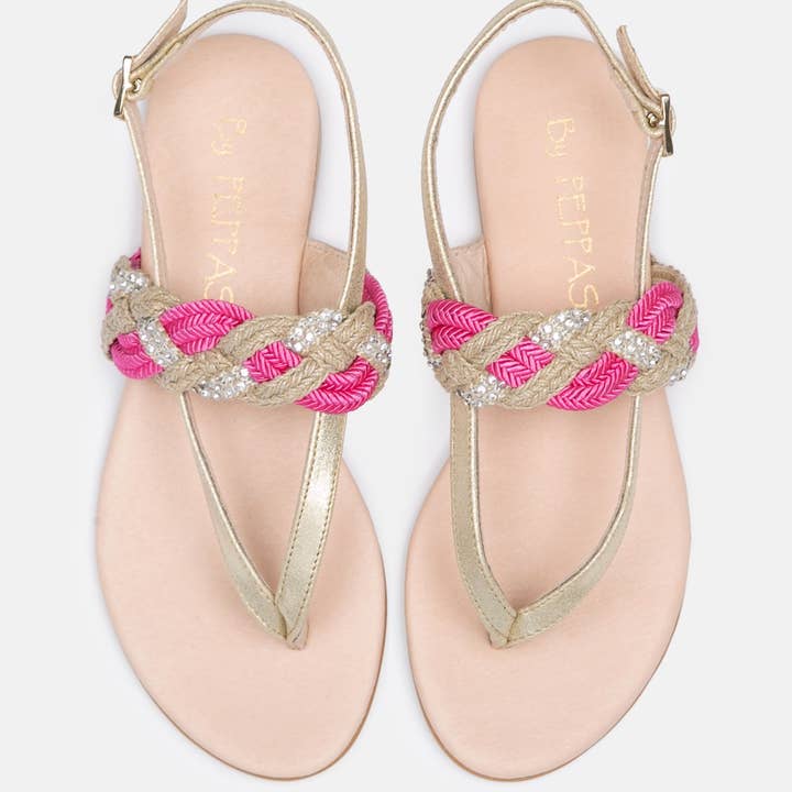 Bypeppas Sandale „S REGGAE“ mit geflochtenem pink-gestreiftem Riemen für den Großhandel von Bypeppas