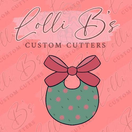 Baby Bib with Bow Cookie Cutter and Fondant Cutter for wholesale by Lolli B Custom Cutters