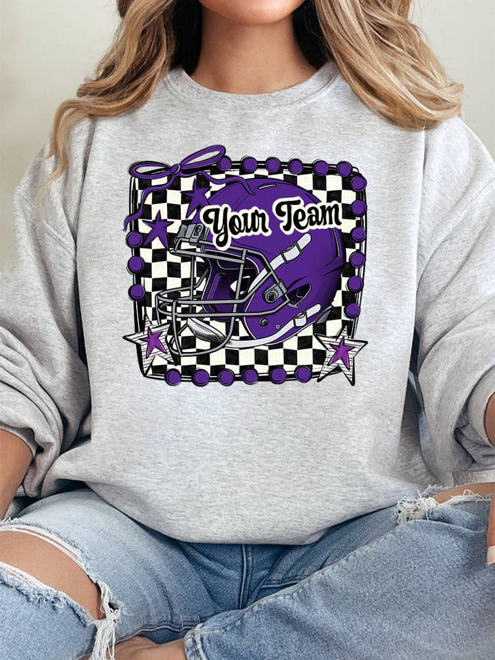 Doodle Purple Football Pride Heavy-weight Crew Sweatshirt *Personalize Your Team Name for wholesale by Wholesale Accessory Market