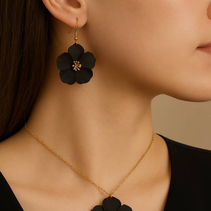 Handmade Flower Jewelry Set black for wholesale by Kids4trendy