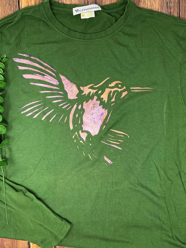 Hummingbird Hand Painted Bamboo Long Sleeve for wholesale by Third Wolf Designs