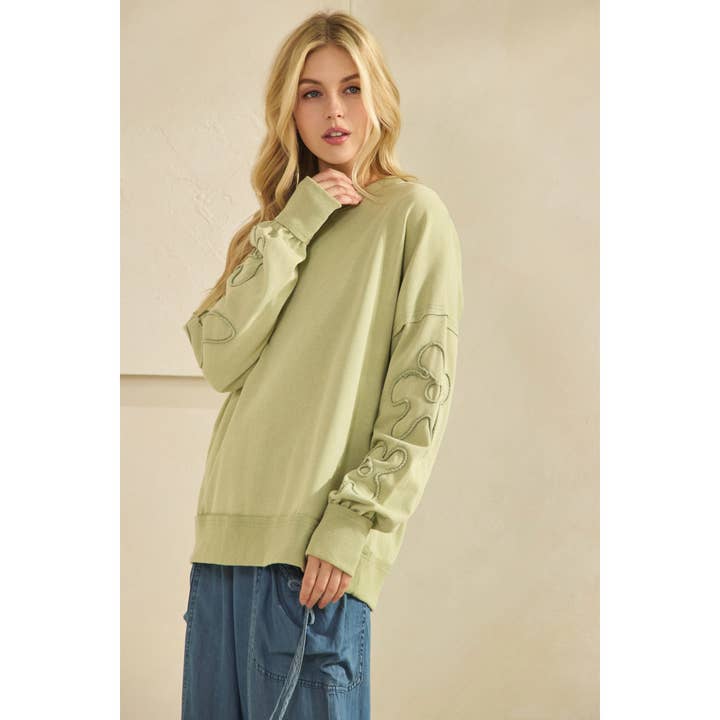 Sage SQUIGGLE SLEEVE PULLOVER SWEATSHIRT (ST7971) for wholesale on Faire7