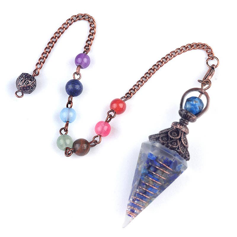 Mio Queena - Wholesale Spiritual Stone/Crystal - Hexagonal Cone Stone Pendulum with Chakra Chain - CS1