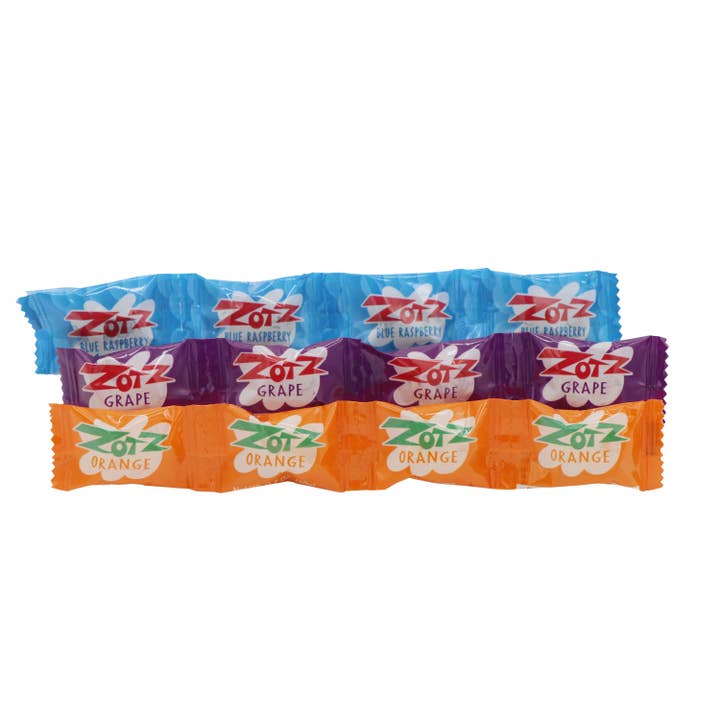 Grandpa Joe's Candy Shop - Wholesale Hard Candy - Zotz Fizzing Candy Strings, Blue/Orange/Grape 48ct