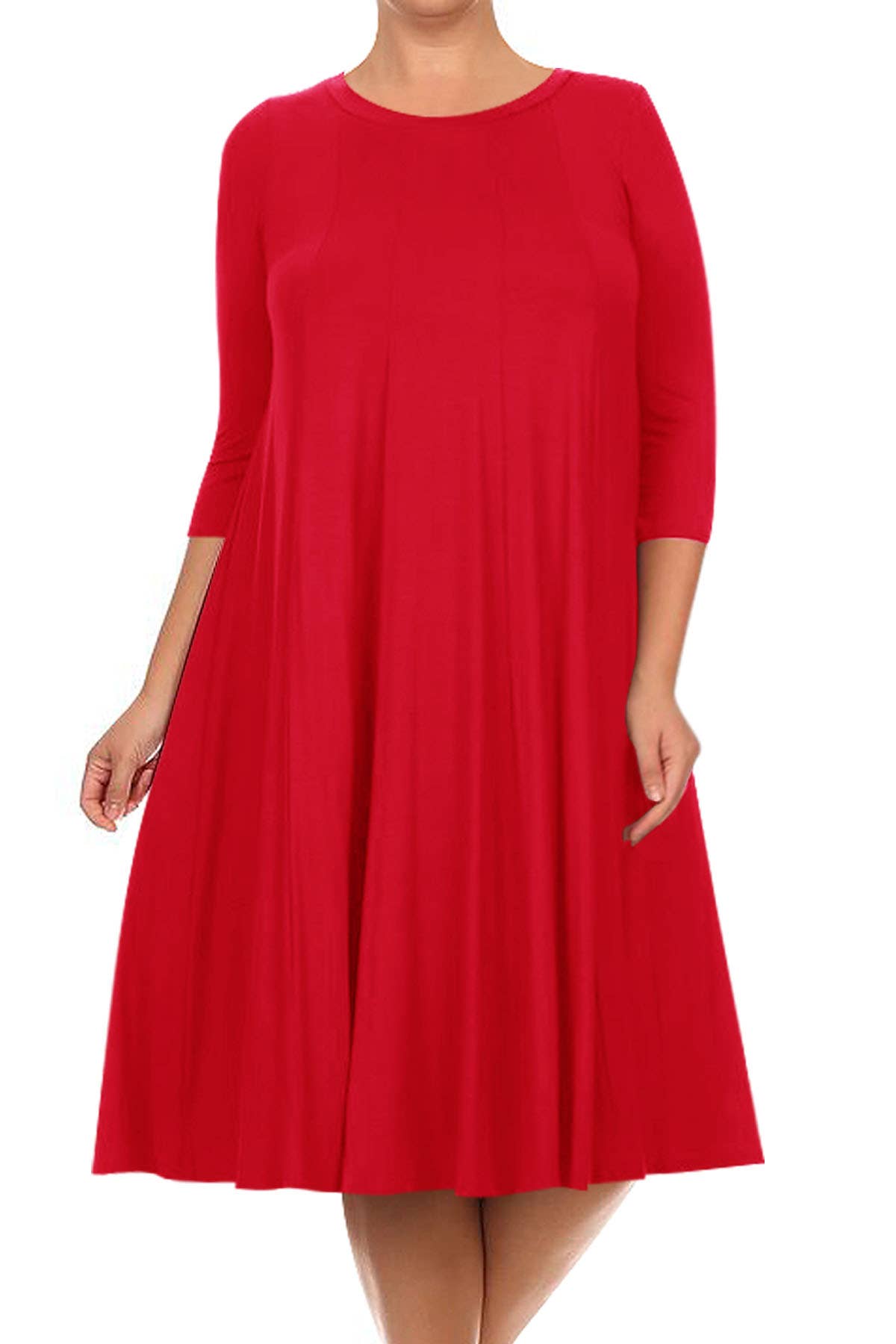 MOA COLLECTION - Vente Robe – femme - Robe plissée trapèze décontractée à manches 3/4 pour femmes de grande taille19