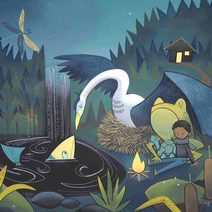 Impression Fine Art Grenouille Héron (Design 70) pour la vente par Megan Marie Myers Art