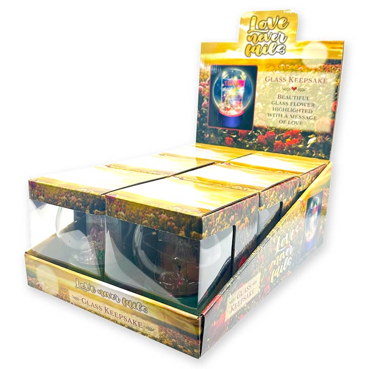 Novelty Brands - Wholesale Decorative Tabletop Object - Light Up Glass Globe Rose Keepsake Assortment- 6/Display
