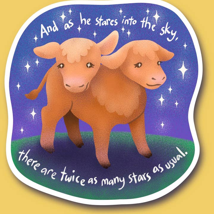 Two-Headed Calf poem sticker, 3” for wholesale by Art Attack Studios