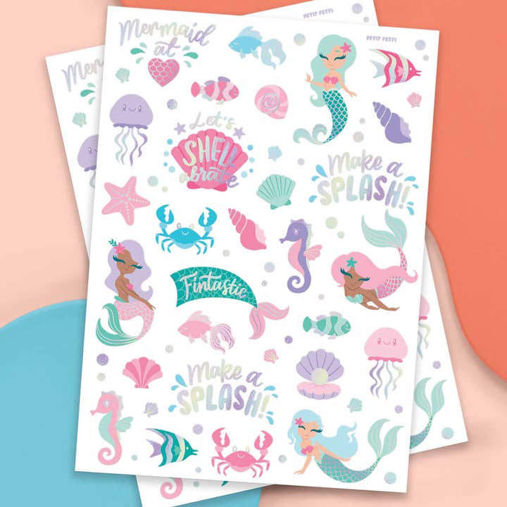 xo, Fetti - Wholesale Temporary Tattoo - Mermaid Tats - 56 temporary tattoos, kids ocean party