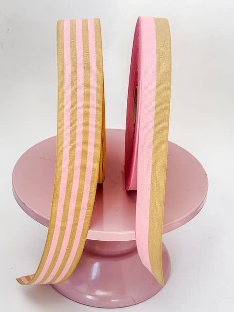 CHIC&PAPER - Wholesale Ribbon - Gift Wrapping - Cotton Ribbon BICOLOR Mustard /Candy Pink 25mmx50m1