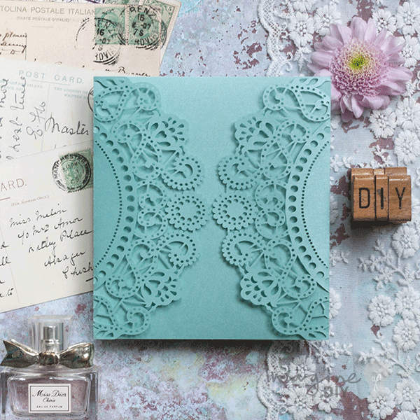Imaginediy - Wholesale Invitations - Doily Turquoise Wedding Invitation with Insert and Envelope0