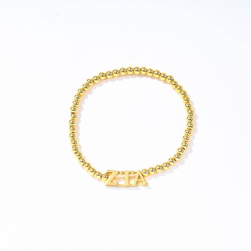 Color Shout - Wholesale Beaded Bracelet - B211 - Sorority: Gold Beaded Bracelet with Greek Letters on Stretch Cord18
