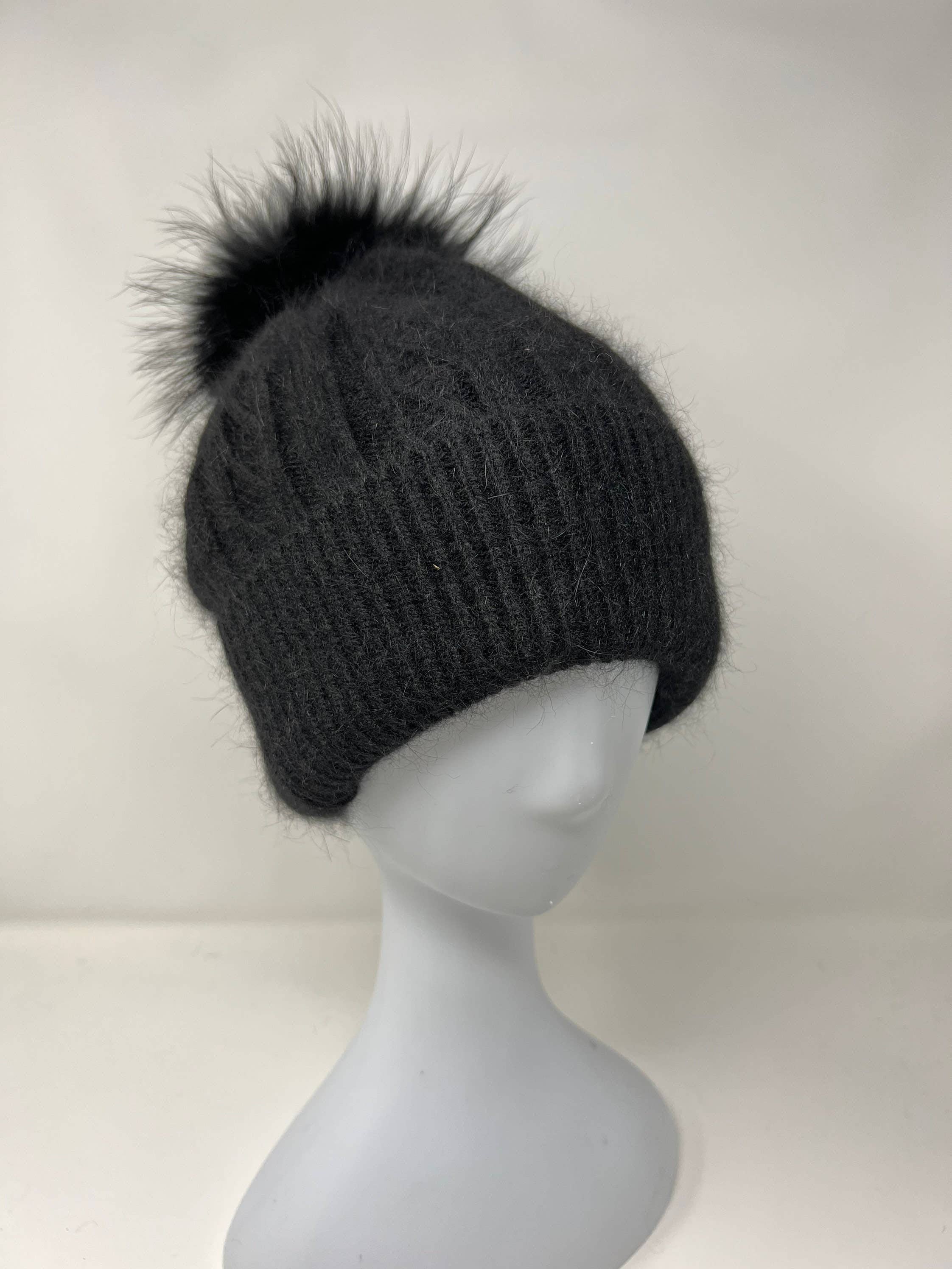 FanakoStudioNYC - Wholesale Beanie - Women's - New, Cashmere Beanie Hat For Winter, Angora Fur Beanie, Fox Fur Pompom.christmas Gift2