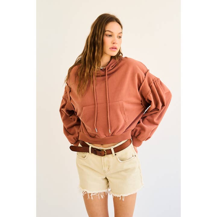 BRICK Washed French Terry Balloon Sleeve Hoodie for wholesale on Faire2