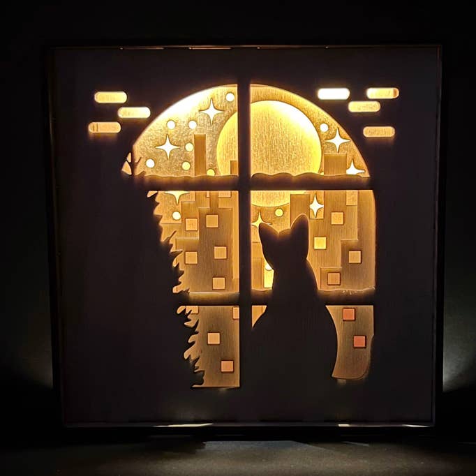 Lightbox - Kitty Cat zit in een raam voor wholesale door Squirrel Tacos Papercuts