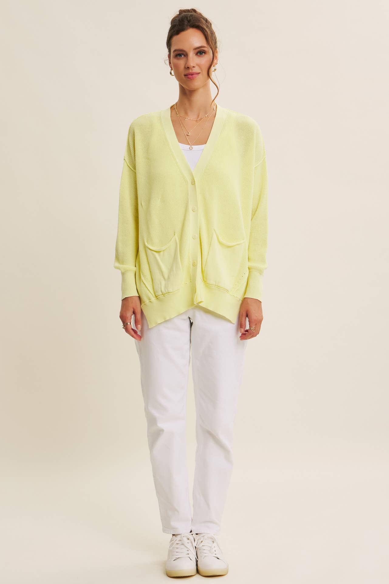 in february - Wholesale Cardigan - Women's - SLOUCHY CHARM BUTTON-DOWN CARDIGAN WITH CONTRAST WEAVE30