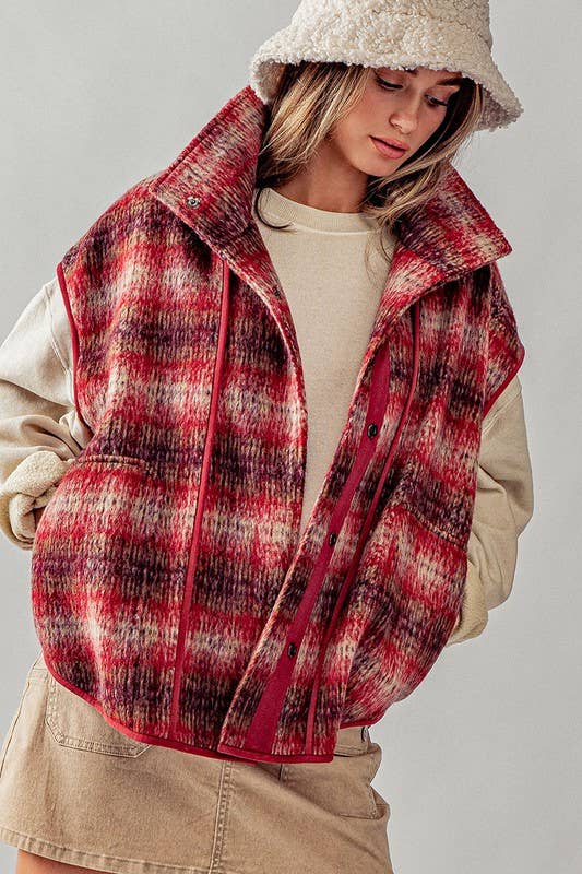 Heyday - Wholesale Outerwear Vest - Women's - VINTAGE PLAID OVERSIZED WOOL VEST17