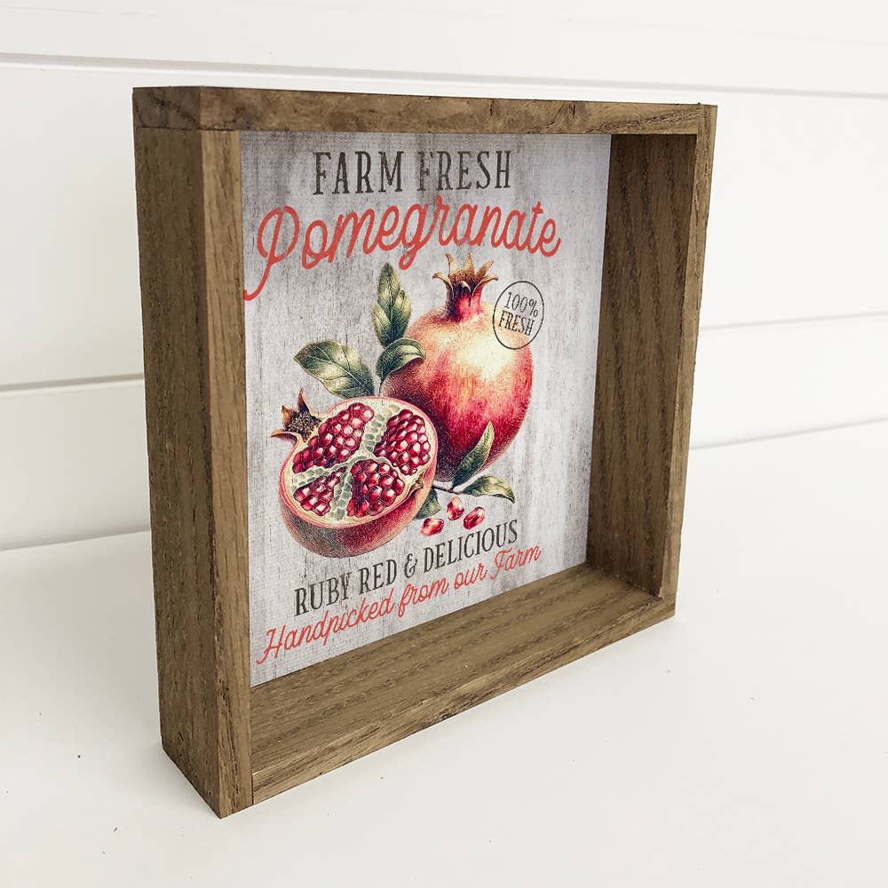 Hangout Home - Wholesale Wall sign - Farm Fresh Pomegranate - Farm Fruit Canvas Art - Wood Framed1