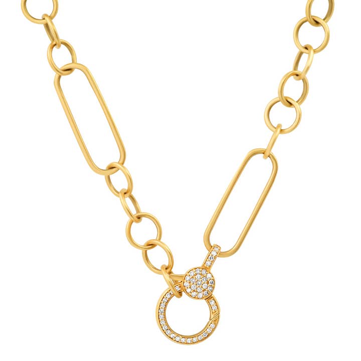 MATTE PAPERCLIP & CIRCLE CHAIN WITH PAVE DIAMOND ENHANCER, 14kt GOLD for wholesale by JEN HANSEN