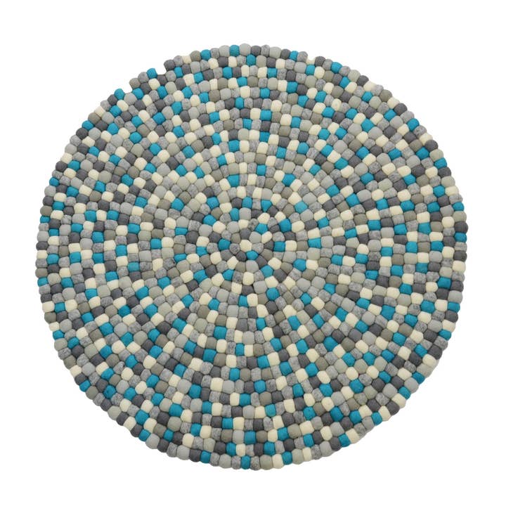 Handmade Round Felt Ball Rug: Azure Blue Nursery Decor (30cm-300cm) for wholesale by NadaYoga