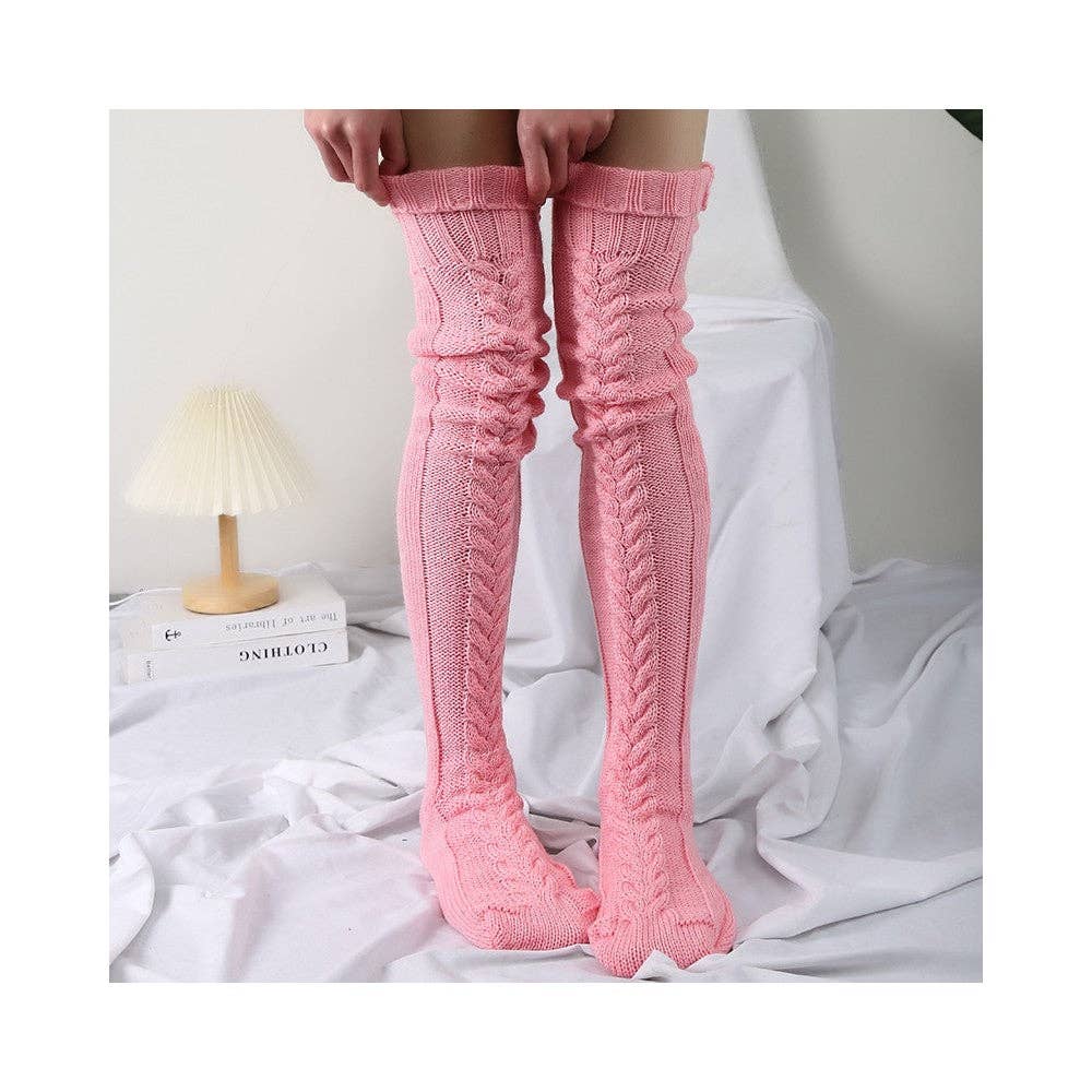 Plush Looks - Wholesale Socks - Women's - Solid Color Knitted Thigh High Stockings Socks6