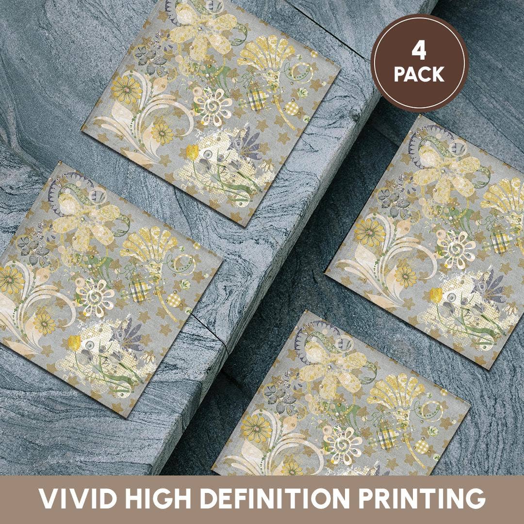 3dRose - Wholesale Coasters - 3dRose, Image of Abstract Star, Flower Design Of Yellow, Gray, Green, Blue, Coaster5