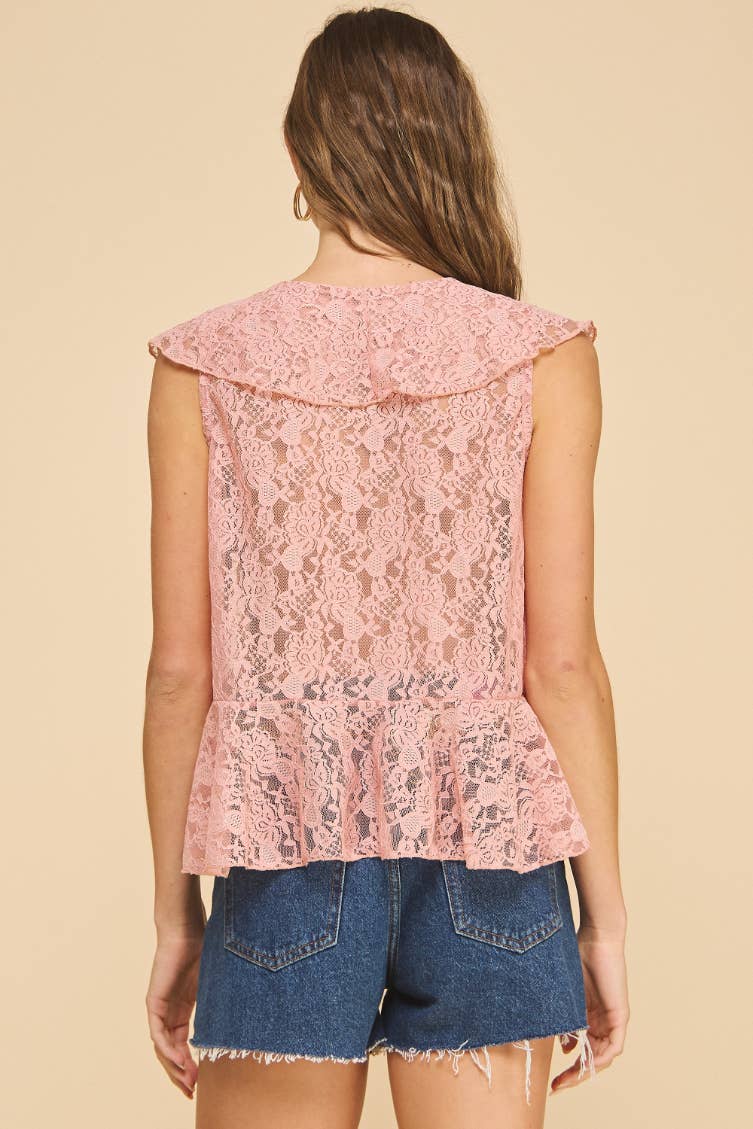 If She Loves - Wholesale Blouse - Women's - ISJ1405 Ruffled Lace Top Black1