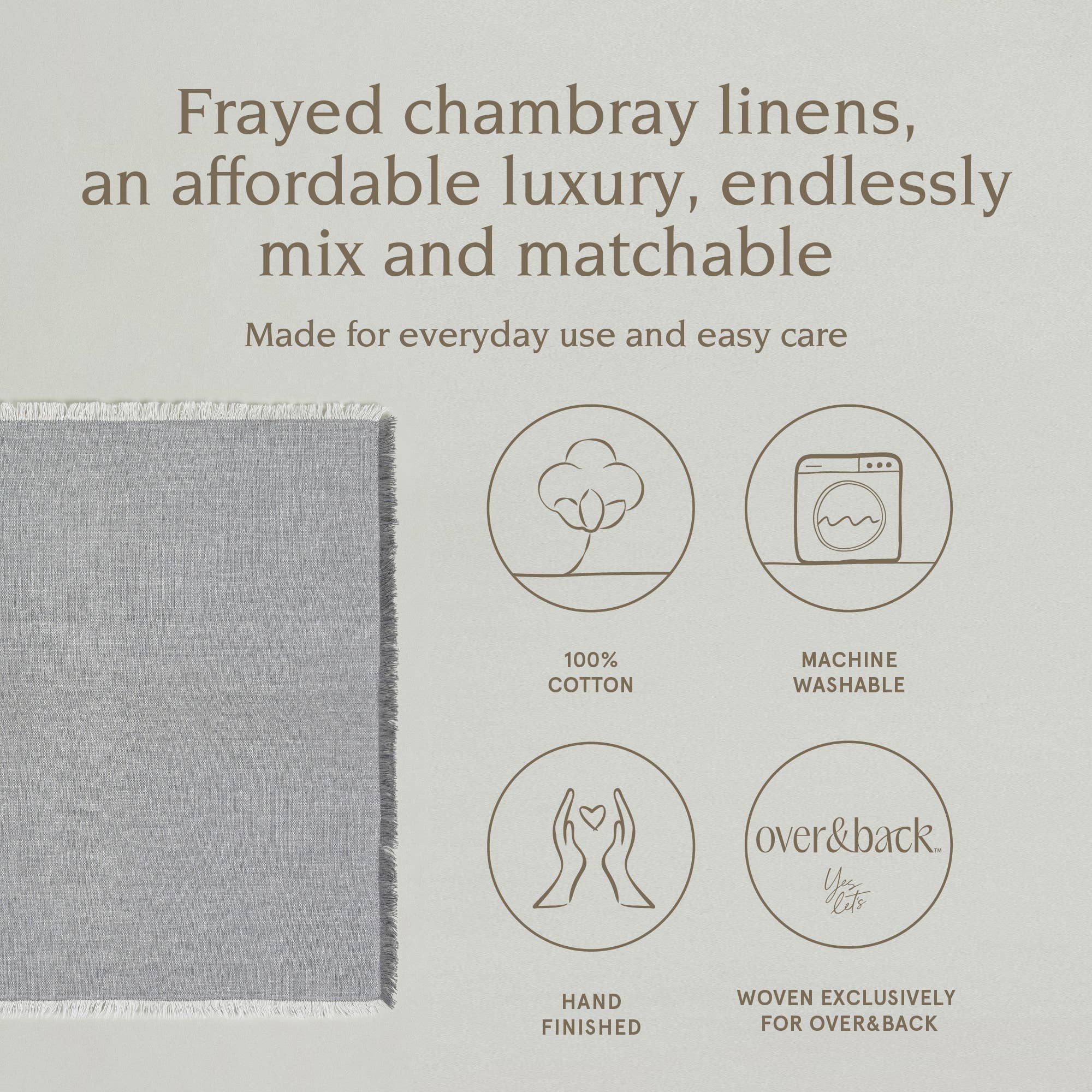 over&back - Wholesale Dinner & Cloth Napkin - Frayed Chambray Napkins – Set of 47