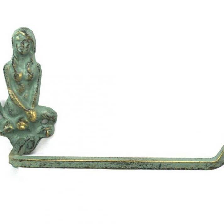 Hampton Nautical - Wholesale Towel Holder/Hanger - Antique Bronze Cast Iron Mermaid Hand Towel Holder 10"