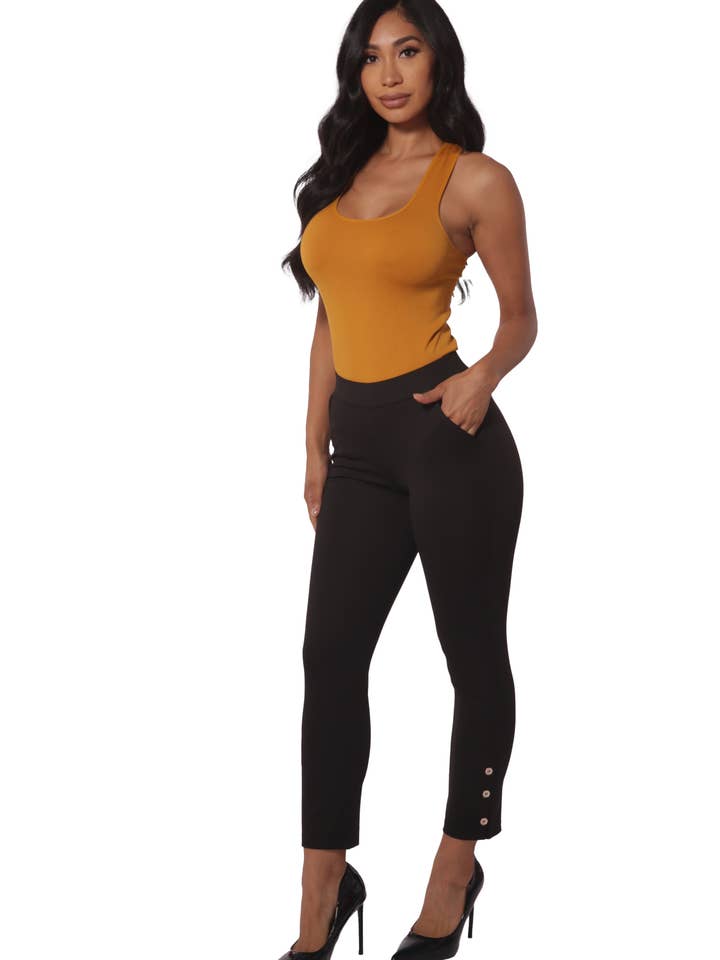 Womens Cropped Pants With Side Ankle Button Detail for wholesale by REDFINCH APPAREL INC