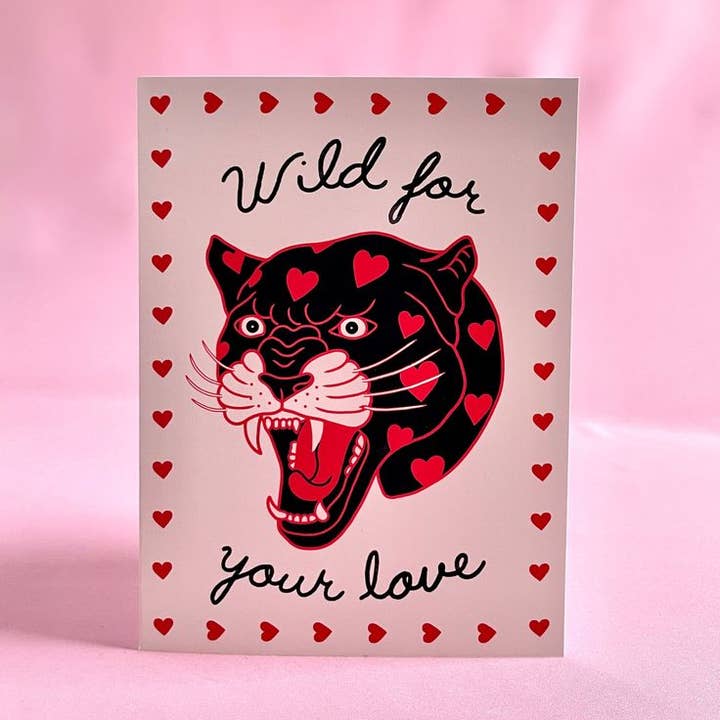 Carte de vœux panthère Sauvage pour ton amour pour la vente par Steph Marie Art
