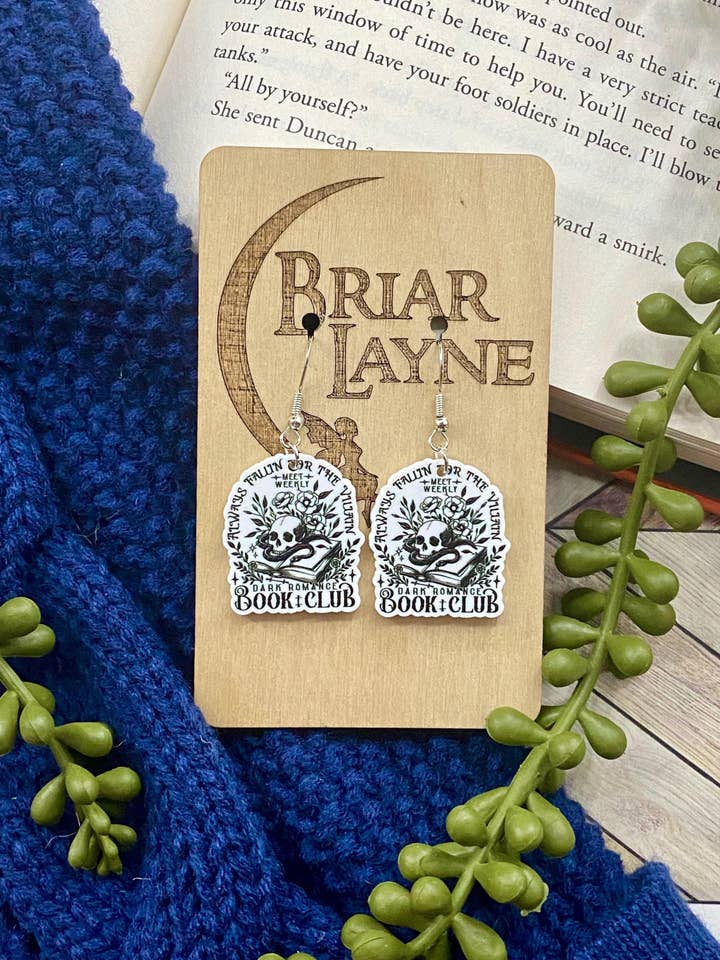 Dark Romance Fantasy Villain Book Earrings  for wholesale by Briar layne