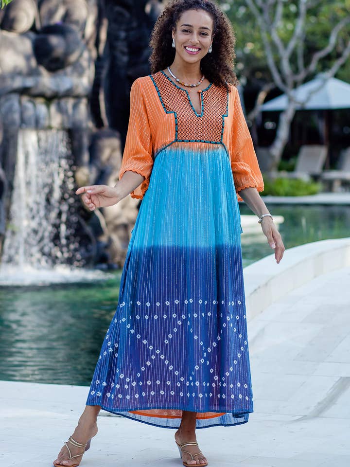 NOVICA - Wholesale Dress - Women's - Goa Spice Garden Cotton Empire Waist Maxi Dress