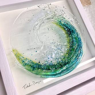 Dreya Glass - Wholesale Wall Accent - Framed Fused Glass Small Tidal Wave (Round) Wall Art0