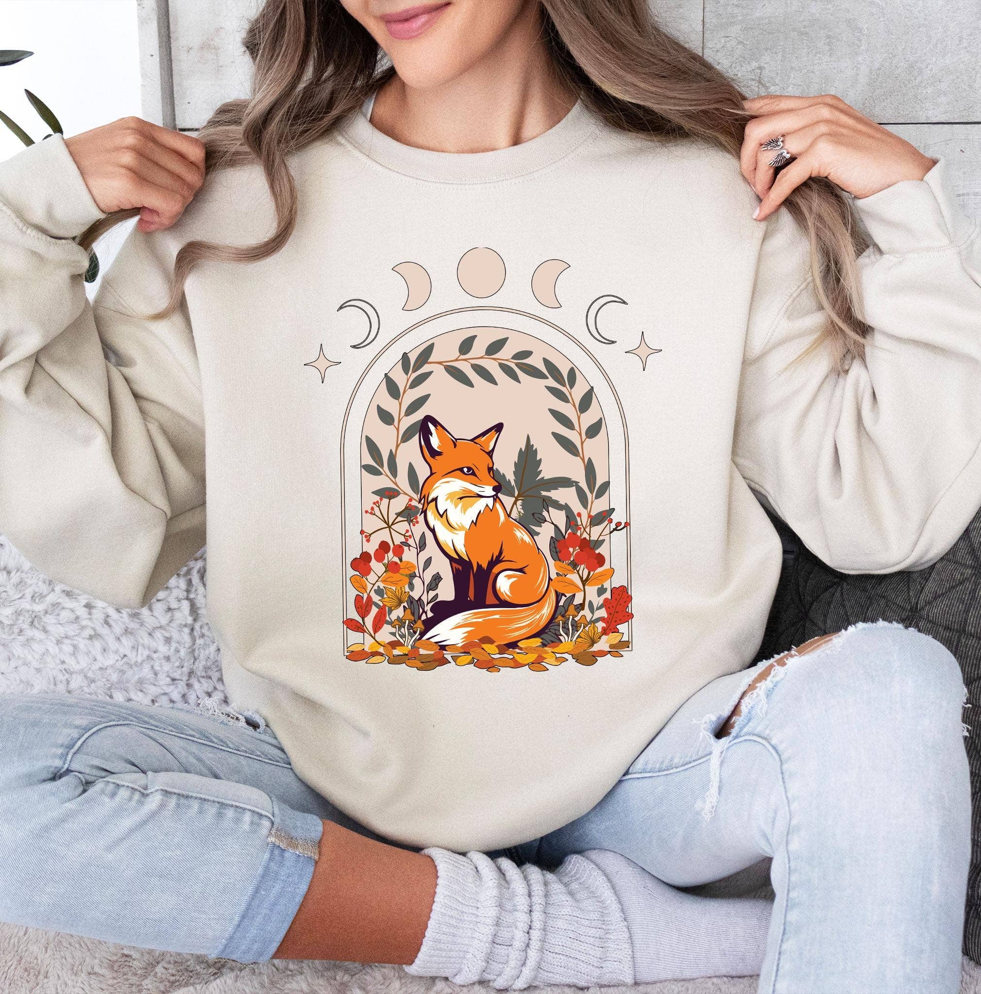 NVC Ecommerce LLC - Wholesale T-Shirt (Graphic) - Women's - Cute Flower Fox Sweatshirt, Vintage Floral Fall Shirt