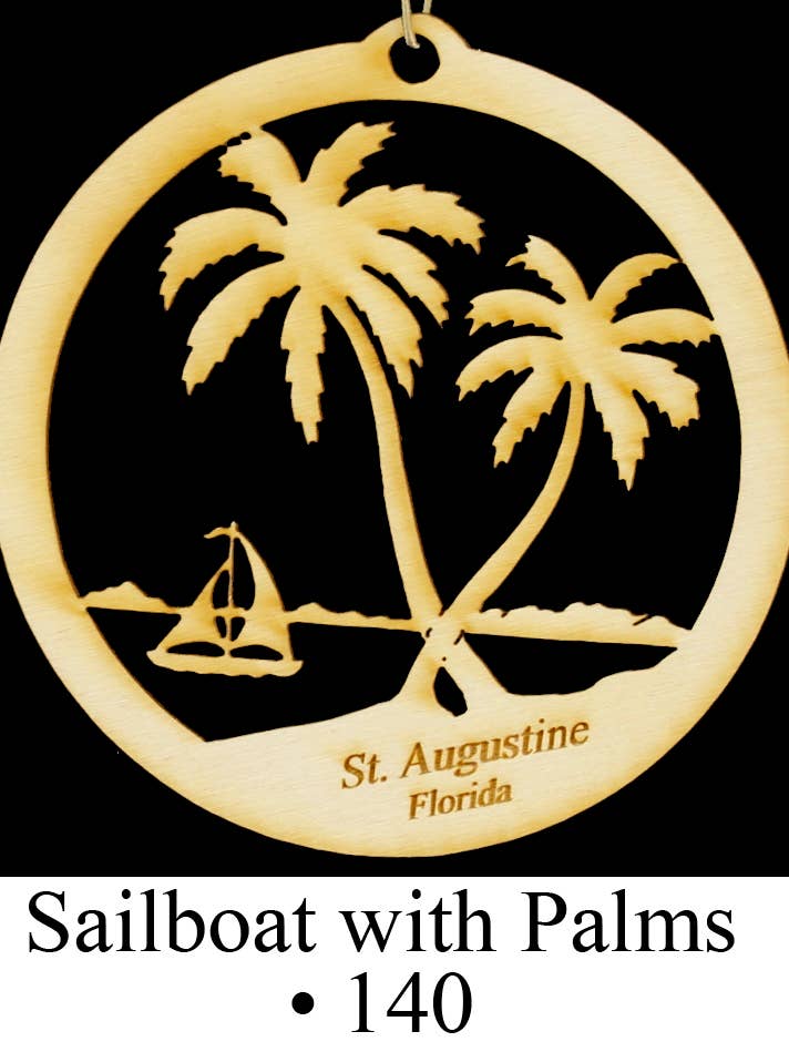 Sailboat with Palms Ornament for wholesale by TimberCharms®