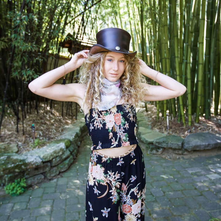 American Hat Makers - Wholesale Fedora - Unisex - Biker Leather Top Hat Buffalo Band - Style El Dorado Buffalo6