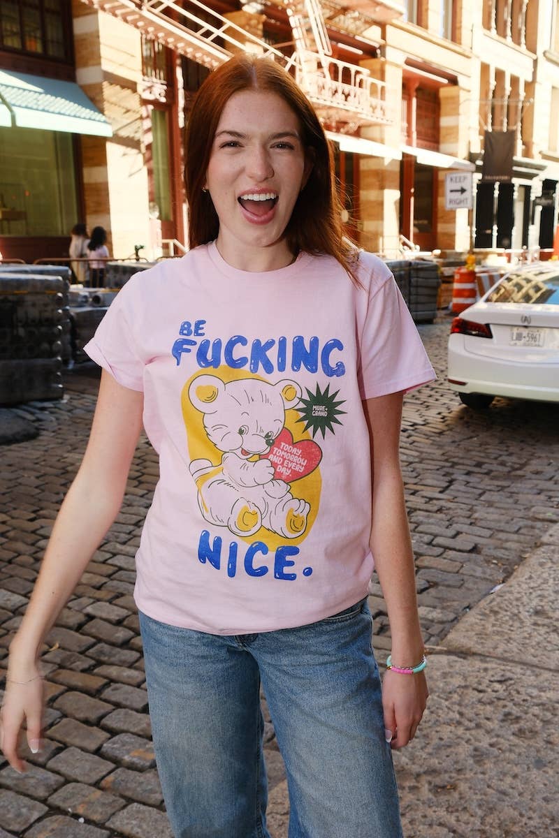 Pink Be F*ing Nice Graphic T-Shirt for wholesale on Faire