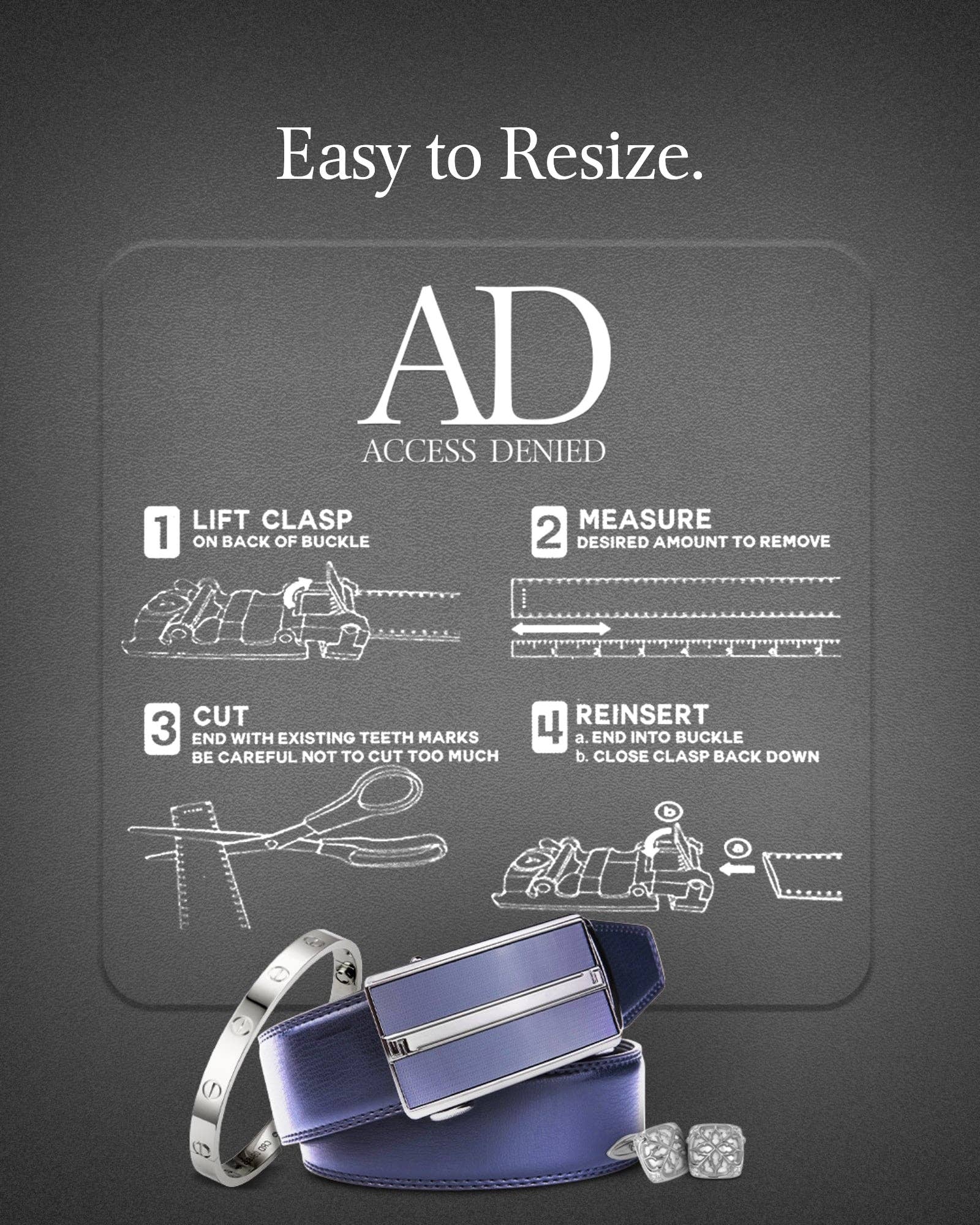 Access Denied Accessories - Venta al por mayor Cinturón - Hombre - Cinturones de Cuero con Trinquete para Hombre con Hebilla Deslizante Automática32