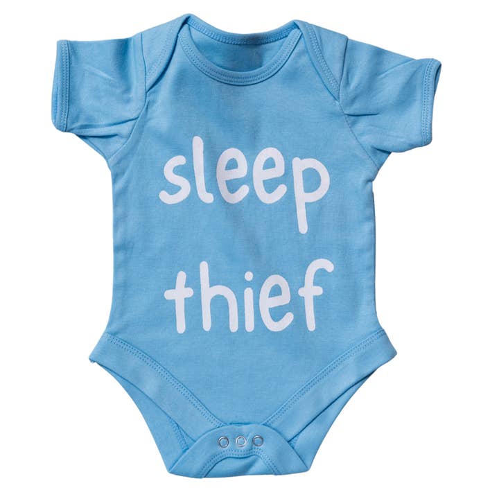 Sleep Thief Baby Grow – Funny Hand Printed Baby Romper for wholesale by ZZZEBRAAA LIMITED