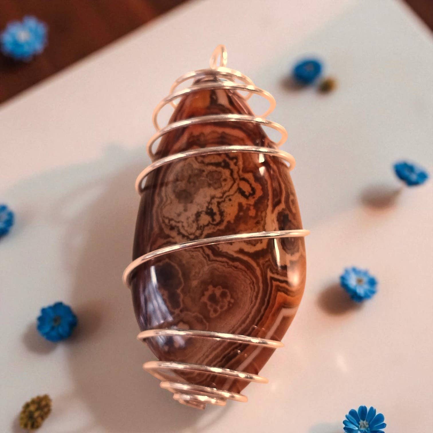 Funky Aura Boutique - Wholesale Pendant/Charm Necklace - Necklace, Wire Caged Sardonyx Stone 18" Chain - Gorgeous2