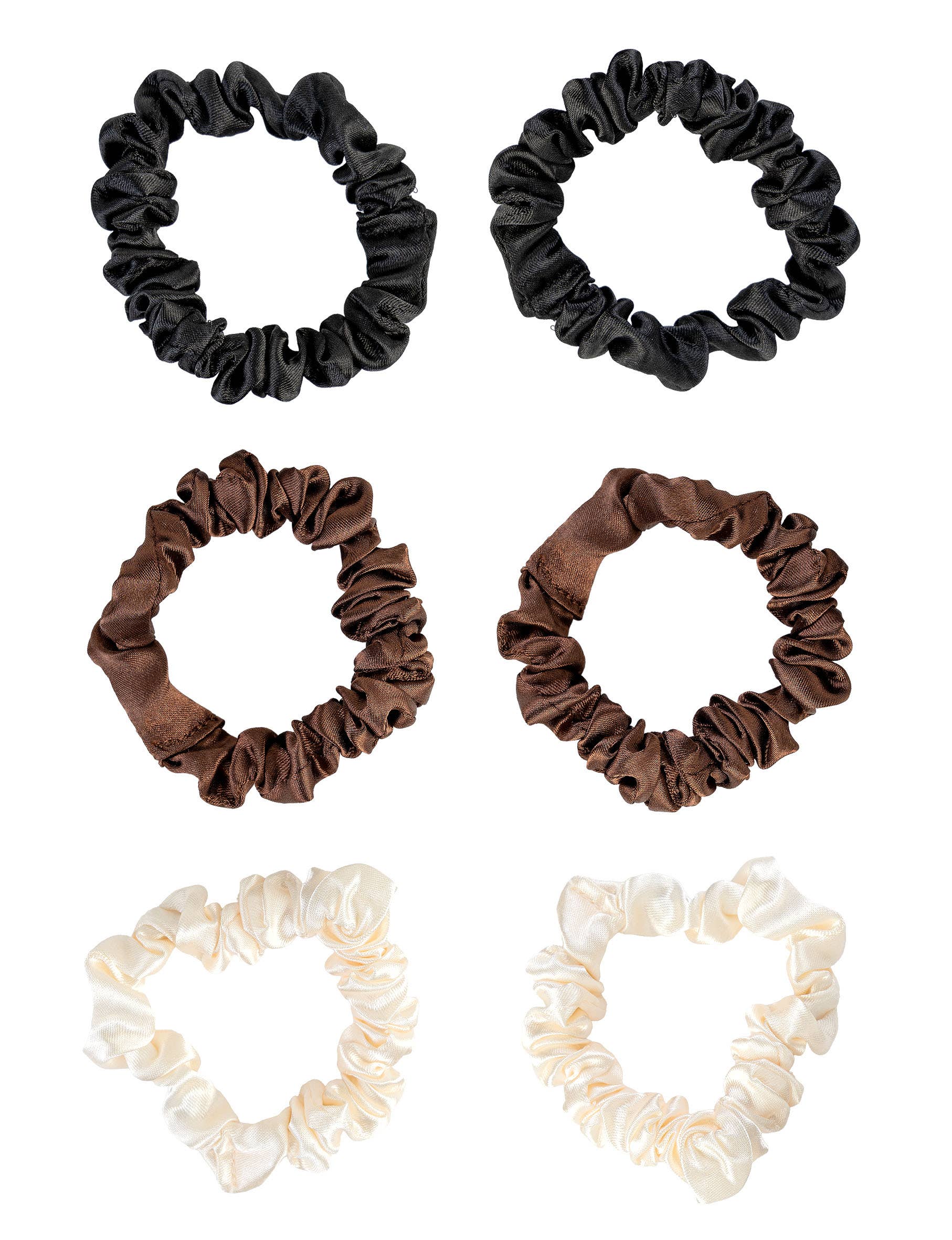 Soinvogue – wholesale Hair tie – Brushworks Skinny Satin Scrunchies - 6 Pack1