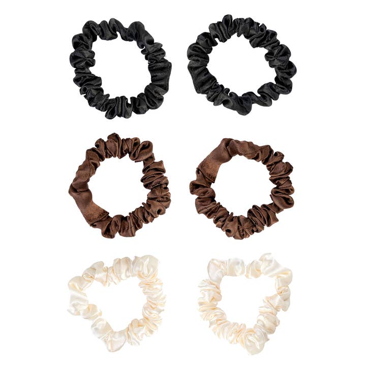 Soinvogue – wholesale Hair tie – Brushworks Skinny Satin Scrunchies - 6 Pack1