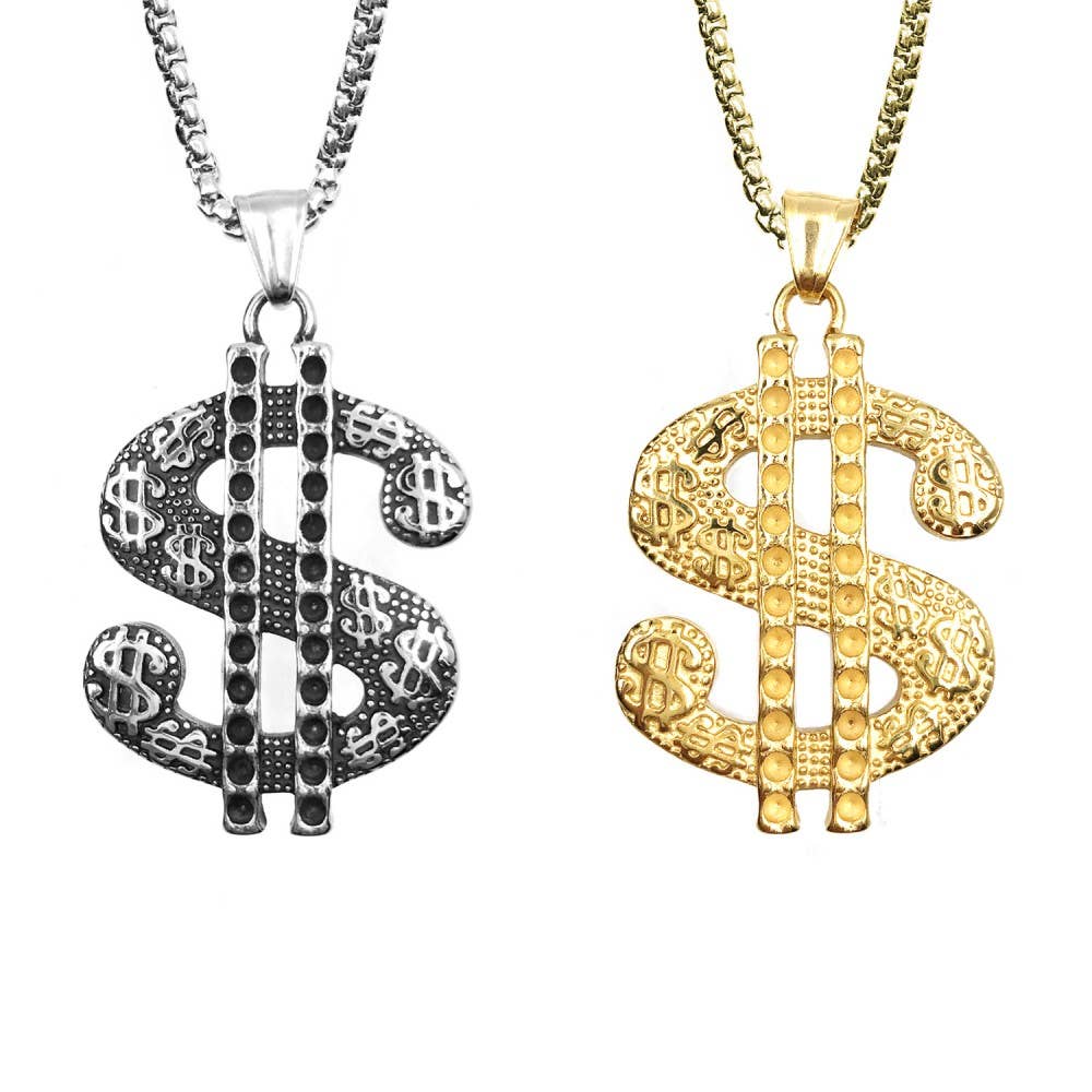 Awaken - Wholesale Jewelry - Men's - Hip Hop Dollar Pendant Necklace - X-1141