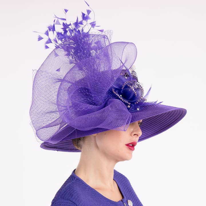 KaKyCo - Wholesale Fascinator Hat - Women's - AJ824Y | CRIN Mesh Feather Bow and Crystal Ball on Satin HAT