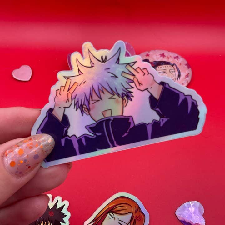 Elegant Potato Anime - Wholesale Sticker - JJK Gojo Cute Peace Sticker  - Holographic Waterproof Â