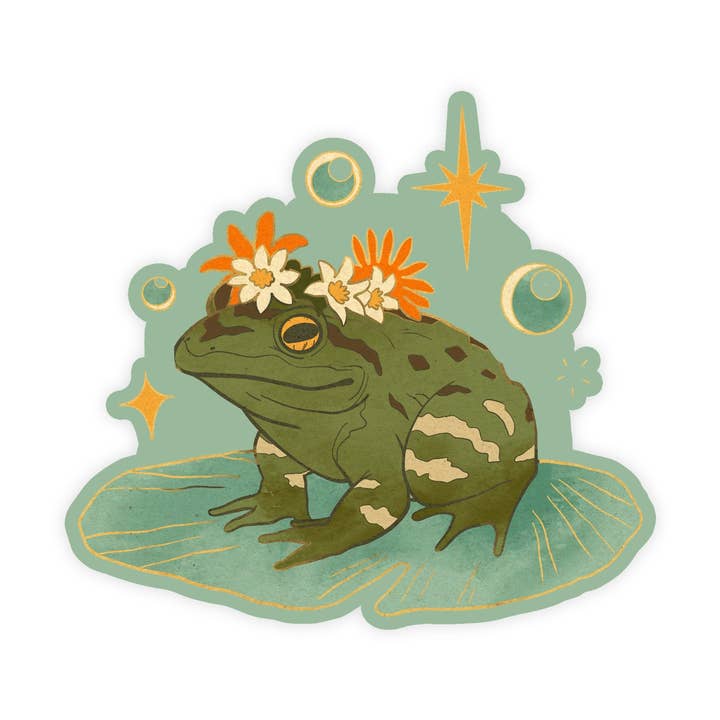 Bonita pegatina de rana ilustrada dibujada a mano para venta al por mayor de Sticker Bull